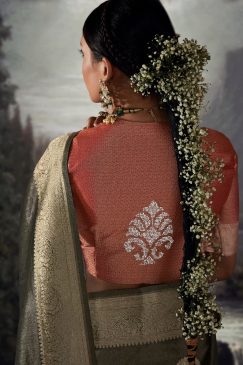 Alternative view of Grey Embroidered Banarasi Wedding Saree
