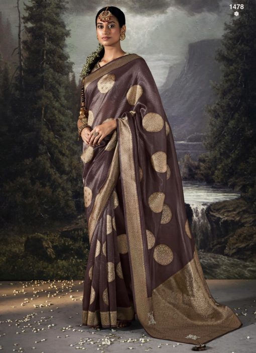 Dark Plum Embroidered Banarasi Wedding Saree