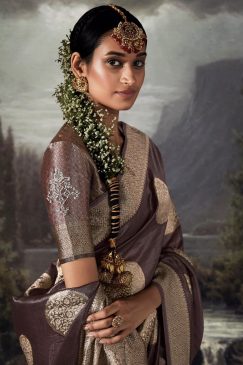 Alternative view of Dark Plum Embroidered Banarasi Wedding Saree