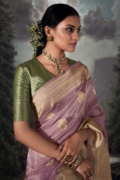 Alternative view of Lilac Embroidered Banarasi Wedding Saree