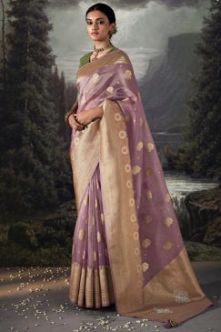 Lilac Embroidered Banarasi Wedding Saree