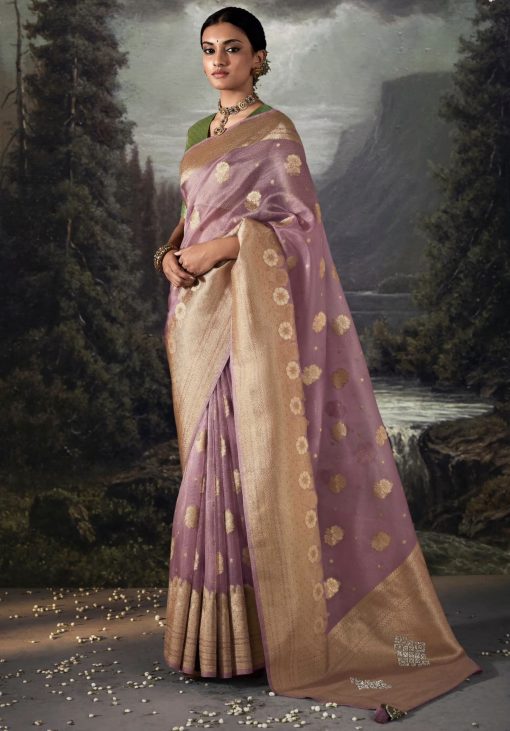 Lilac Embroidered Banarasi Wedding Saree