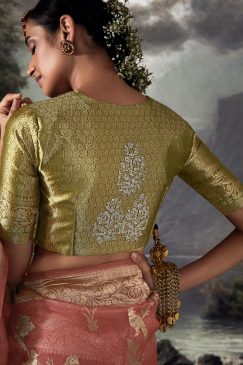 Alternative view of Peach Embroidered Banarasi Wedding Saree