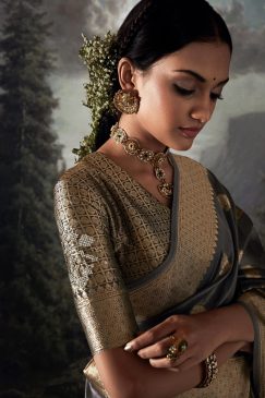 Alternative view of Dark Grey Embroidered Banarasi Wedding Saree