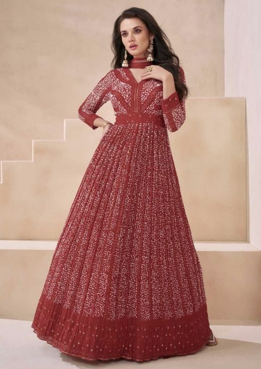 Red Georgette Floor Length Anarkali Gown