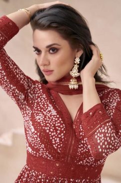 Alternative view of Red Georgette Floor Length Anarkali Gown