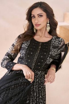 Alternative view of Black Georgette Floor Length Anarkali Gown