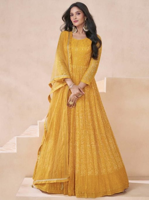 Yellow Georgette Floor Length Anarkali Gown
