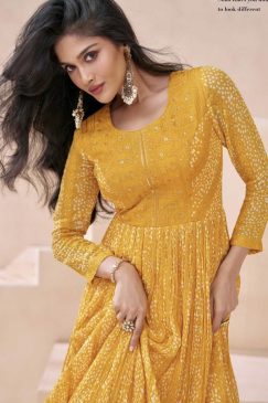 Alternative view of Yellow Georgette Floor Length Anarkali Gown