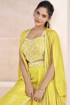 Alternative view of Yellow Palazzo Suit With Crop Top & Shrug