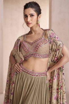 Alternative view of Beige Palazzo Suit With Crop Top & Shrug