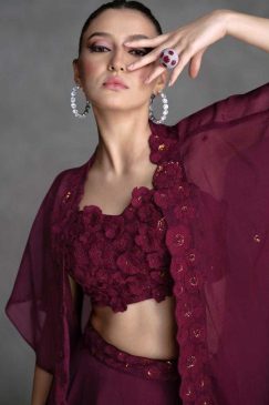 Alternative view of Deep Wine Lehenga Suit With Shrug