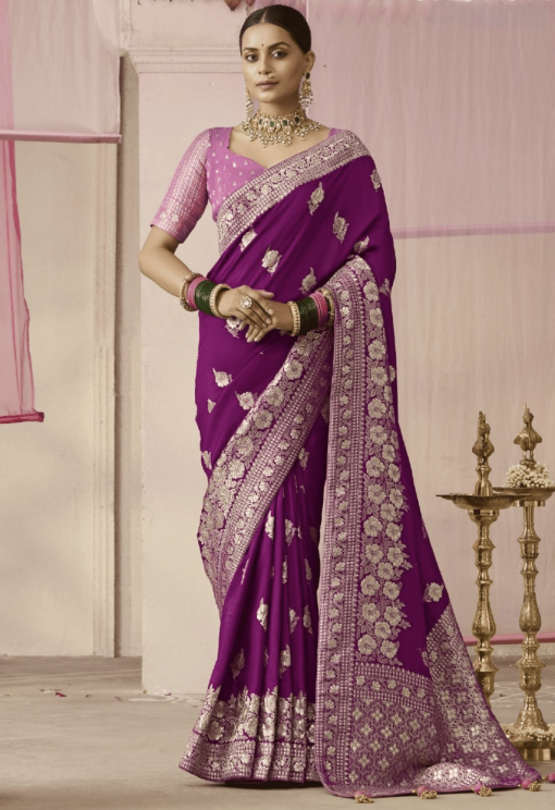 Plum Embroidered Wedding Saree