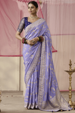Lilac Embroidered Wedding Saree