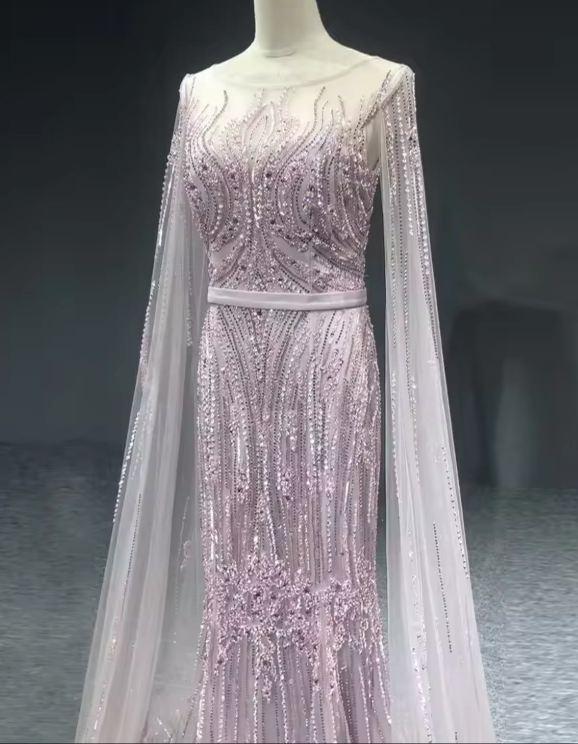 Sequin Cape Style Beaded Evening Dress - Image 4