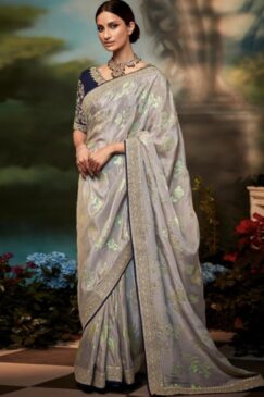 Grey Gota Patti Woven Silk Wedding Saree