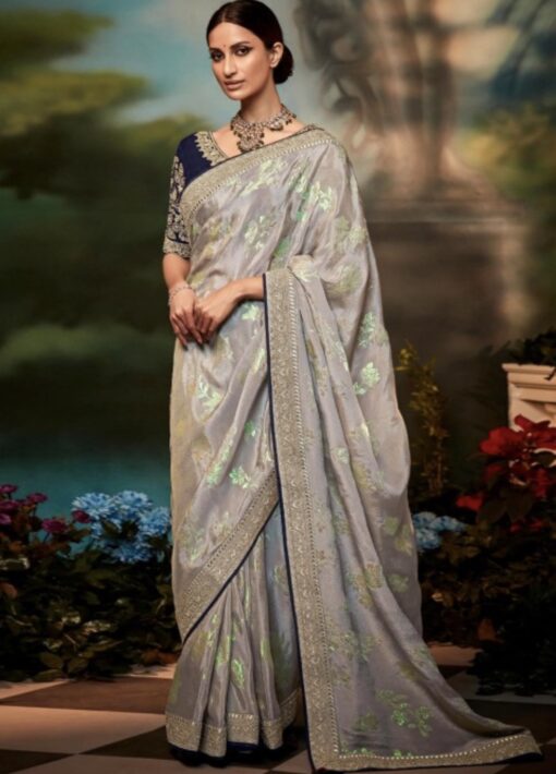 Grey Gota Patti Woven Silk Wedding Saree