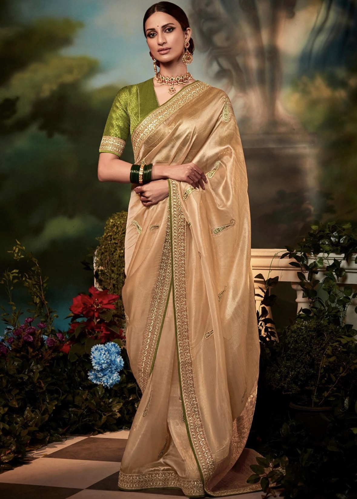 Beige colour on sale wedding saree