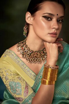 Alternative view of Green Woven Silk Wedding Saree