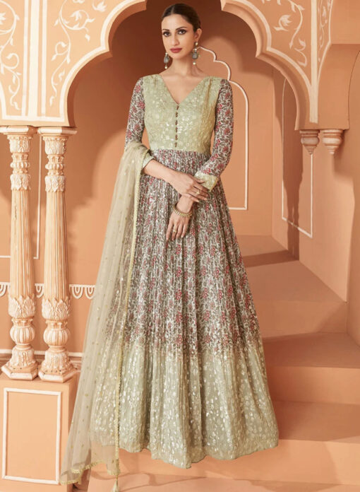 Mint Green Net Embroidered Anarkali Suit