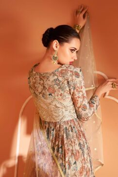 Alternative view of Cream Beige Net Embroidered Anarkali Suit