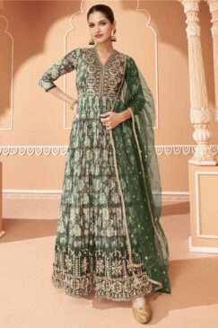Green Net Embroidered Anarkali Suit