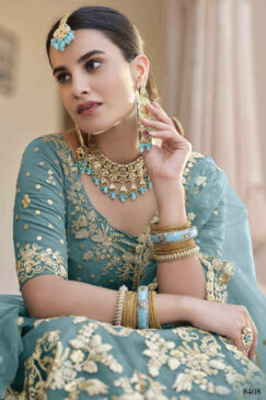Alternative view of Teal Blue Net Sangeet Lehenga Choli