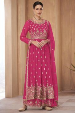 Pink Georgette Embroidered Anarkali Palazzo Suit