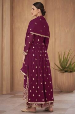 Alternative view of Wine Georgette Embroidered Anarkali Palazzo Suit