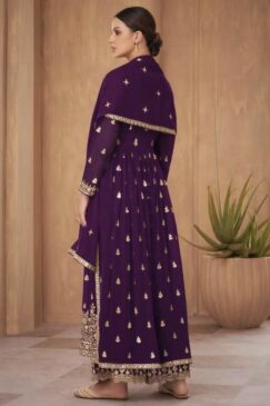 Alternative view of Purple Georgette Embroidered Anarkali Palazzo Suit
