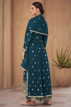 Alternative view of Teal Georgette Embroidered Anarkali Palazzo Suit