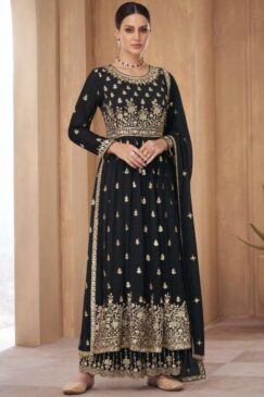 Black Georgette Embroidered Anarkali Palazzo Suit