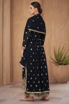 Alternative view of Black Georgette Embroidered Anarkali Palazzo Suit