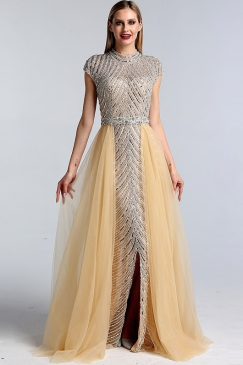 Dubai Design O-Neck Beaded Evening Dress