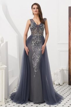 Backless Crystal Beading Evening Dress