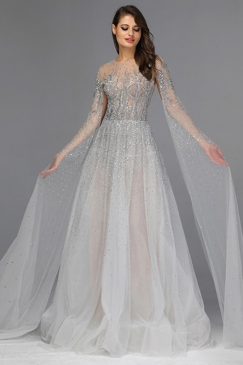 Princess Floor Touching Sleeve Beaded Dress