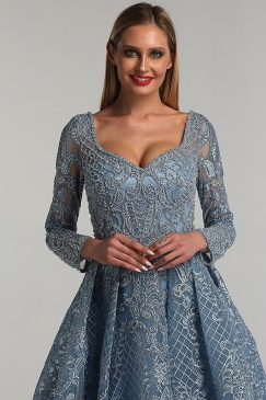 Alternative view of Blue Sweetheart Neck Beaded Evening Dress