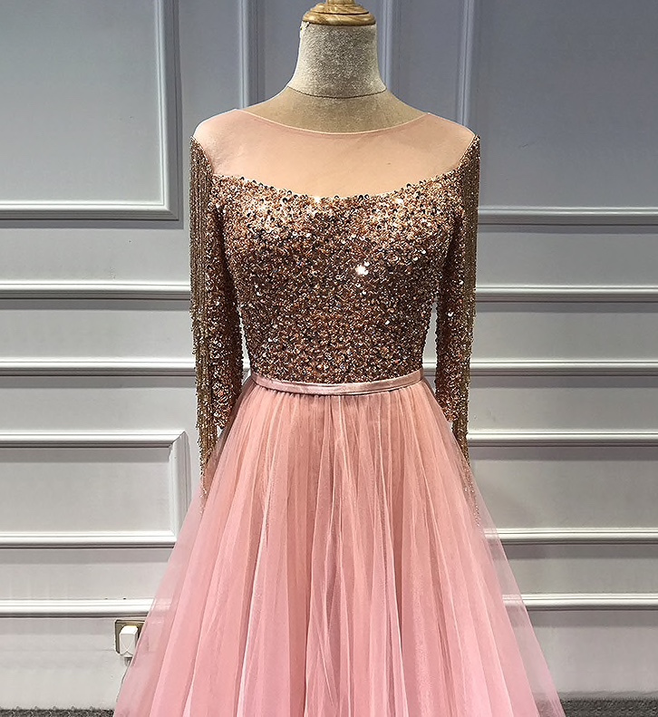 Rose Gold Sequinned Evening Dress - Image 2