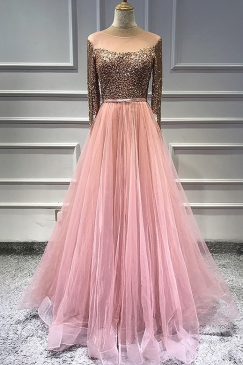 Rose Gold Sequinned Evening Dress