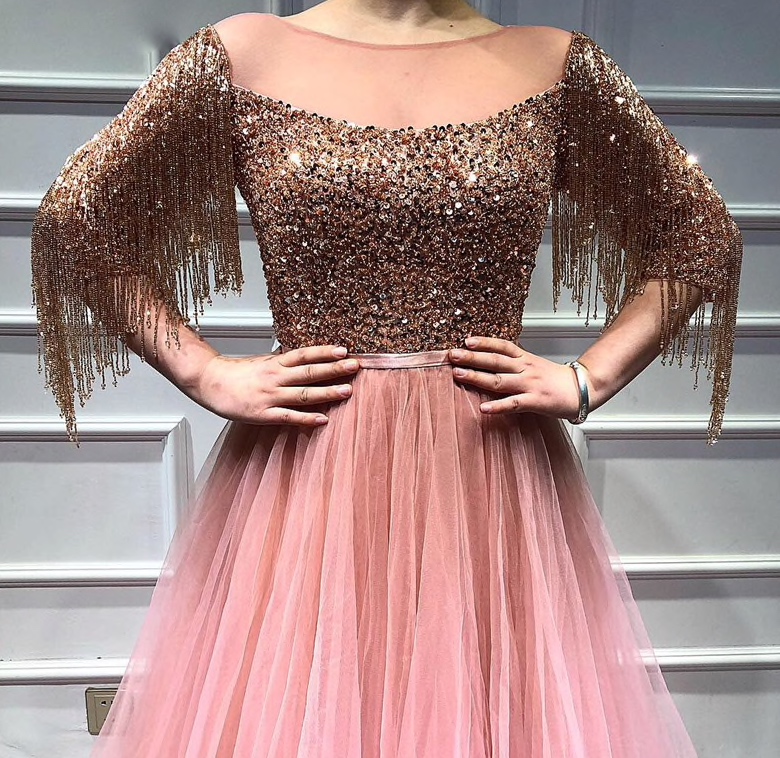 Rose Gold Sequinned Evening Dress - Image 6