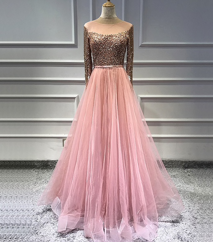 Rose Gold Sequinned Evening Dress