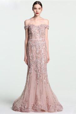 Pink Off The Shoulder Evening Dress