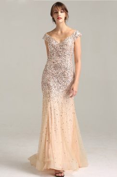 Off The Shoulder Embellished Sparkle Mermaid Dress