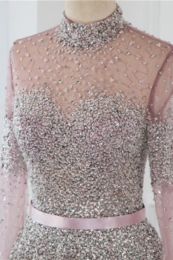 Alternative view of Laila Pink High Neck A-line Beaded Evening Dress