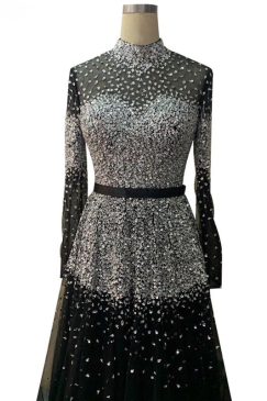 Alternative view of Amira Black High Neck A-line Beaded Evening Dress