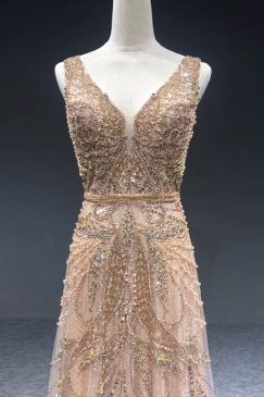 Alternative view of Elegant V Neck Crystal Evening Bridal Dress