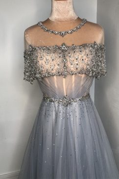 Alternative view of Cape Style Short Sleeved Diamond Evening Dress