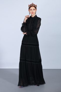 Runway Long Sleeve Black Modest Maxi Dress