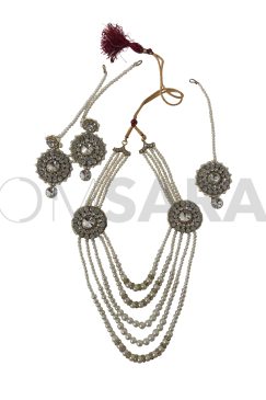 Long Moti And Crystal Necklace Set