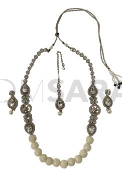 Long Rudrus Moti And Crystal Necklace Set
